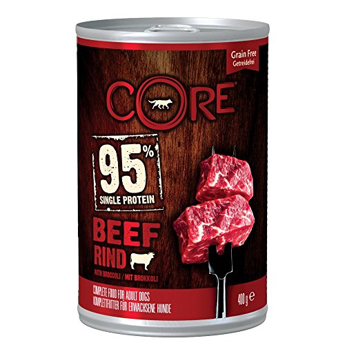 Wellness CORE 95 Prozent, Hundefutter nass, getreidefrei, hoher Fleischanteil, Rind & Brokkoli, 6 x 400 g