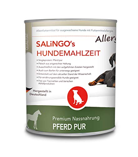 SALiNGO Premium Hundefutter nass Pferd PUR | Nassfutter für Hunde | getreidefrei | hoher Fleischanteil | hypoallergen | Barf Dosen