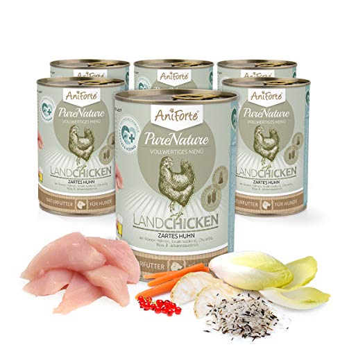 AniForte Hundefutter Nass Land Chicken 6 x 400g – hundefutter nass getreidefrei, nassfutter Hunde getreidefrei, hundenassfutter 800g, nassfutter Hund 800g, Hund nassfutter, hundefutter nass 400g